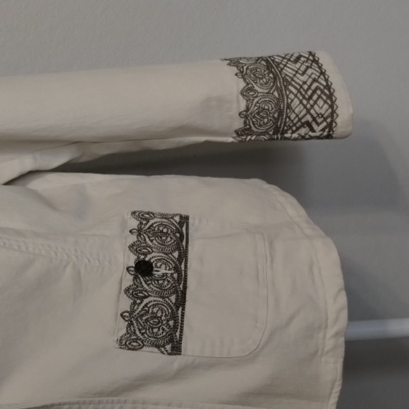 Christopher & Banks blazer jacket large brown embroidered stitching cream large - Picture 2 of 10